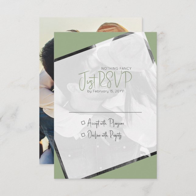 Cartão RSVP Casamento Verde de Sage Casual Minimalista (Frente/Verso)
