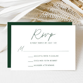Cartão RSVP Casamento Verde de Script Minimalista Moderno