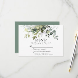 Cartão RSVP Casamento Verde de Watercolor Greenery Sage