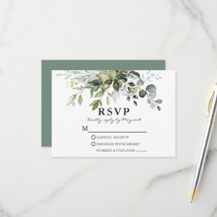 Cartão RSVP Casamento Verde de Watercolor Greenery Sage