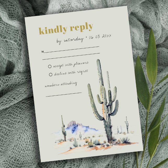 Cartão RSVP Casamento Verde do Deserto de Cactus Ocidental Ele (Criador carregado)
