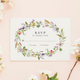 Cartão RSVP Casamento verde do Jardim de Flores Selvagens