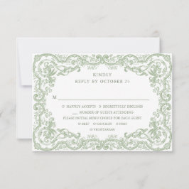 Cartão RSVP Casamento Verde do Ornamentado Floral Sage