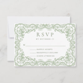 Cartão RSVP Casamento Verde do Ornamentado Floral Sage