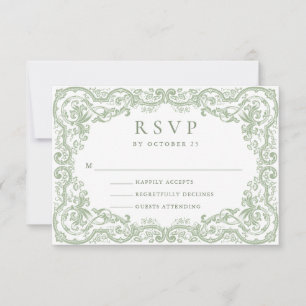 Cartão RSVP Casamento Verde do Ornamentado Floral Sage