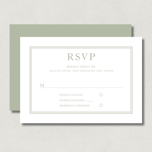 Cartão RSVP Casamento Verde do Sábio Moderno (Modern Elegant Sage Green Wedding RSVP Card)