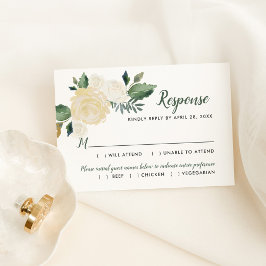 Cartão RSVP Casamento Verde Dourado Floral Greenerescente