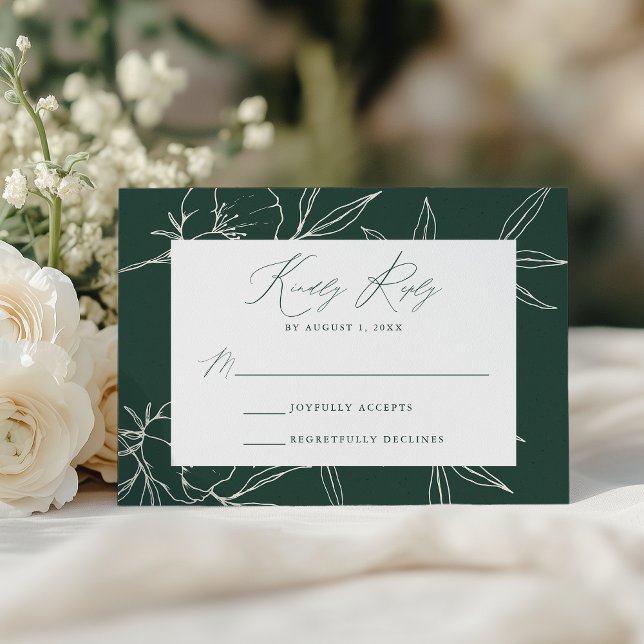 Cartão RSVP Casamento Verde e Creme com Escuro Botânico Modern (Criador carregado)