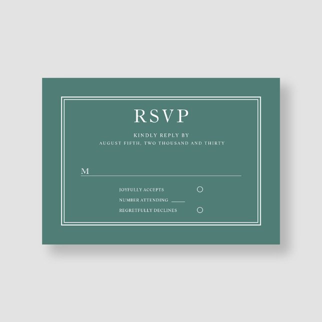 Cartão RSVP Casamento Verde Elegante Moderno (Modern Elegant Emerald Green Wedding RSVP Card)