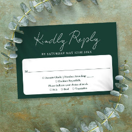 Cartão RSVP Casamento Verde Esmeralda em Script Minimalista El