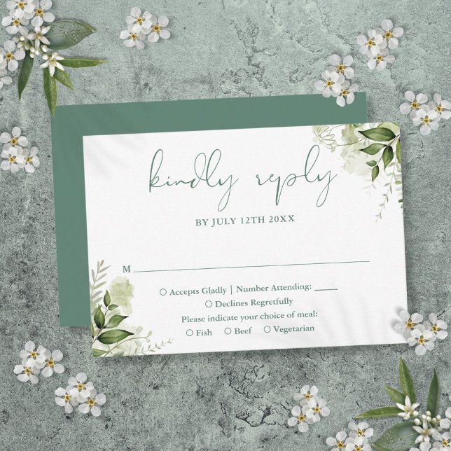 Cartão RSVP Casamento Verde Eucalyptus, Elegante Floral (Greenery Floral Elegant Eucalyptus Green Wedding RSVP Card)