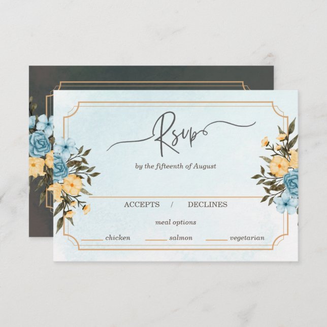 Cartão RSVP Casamento Verde Floral Clorideira Moderno Elegante (Frente/Verso)