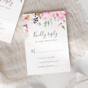 Cartão RSVP Casamento Verde Floral Cor de Água Rosa Esbranqui