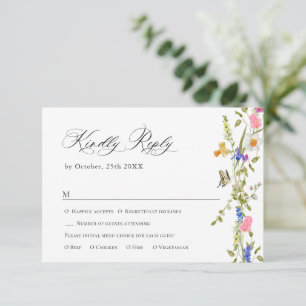 Cartão RSVP Casamento Verde Floral do Jardim Francês Elegante 