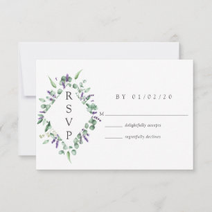 Cartão RSVP Casamento Verde Folhagem Eucalipto Lavanda