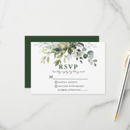 Cartão RSVP Casamento Verde Moderno Elegante