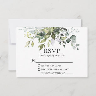 Cartão RSVP Casamento Verde Moderno Elegante