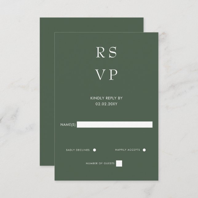 Cartão RSVP Casamento Verde Moderno Mínimo Elegante Simples (Frente/Verso)