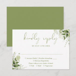 Cartão RSVP Casamento Verde Musgo Floral Elegante