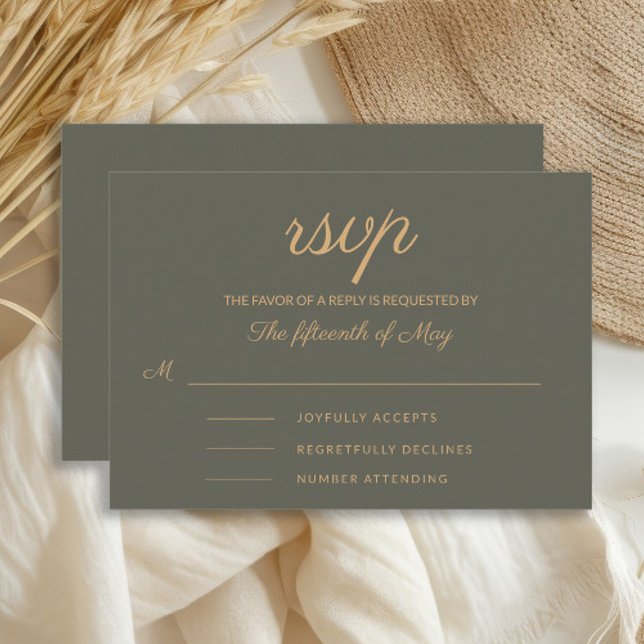 Cartão RSVP Casamento Verde Oleícola Elegante (Dark olive/sage green wedding RSVP card)