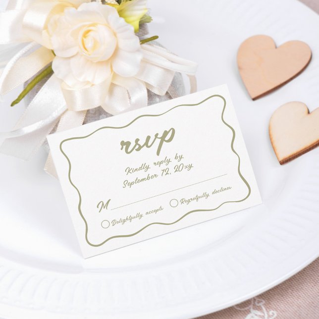 Cartão RSVP Casamento Verde Oleícola Escrito À Mão Personaliza (Criador carregado)