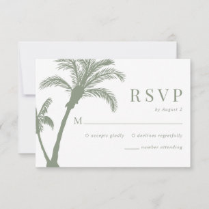 Cartão RSVP Casamento Verde Palm Tree Tropical Beach Sage