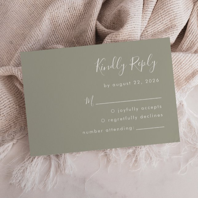 Cartão RSVP Casamento Verde Sage com Script Moderno (Criador carregado)