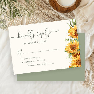 Cartão RSVP Casamento verde-sage de girassóis de verão boho
