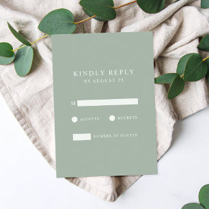 Cartão RSVP Casamento Verde Sage Moderno Minimalista