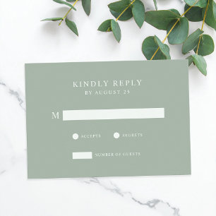 Cartão RSVP Casamento Verde Sage Moderno Minimalista