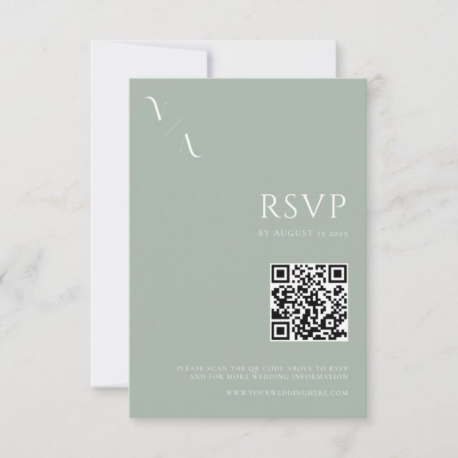 Cartão RSVP Casamento Verde Sage Moderno Minimalista Elegante (Frente)