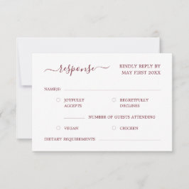 Cartão RSVP Casamento Vermelho Burgundy da Caligrafia Moderna 