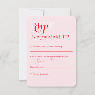 Cartão RSVP Casamento Vermelho Cor-de-Rosa Ousado Moderno Eleg