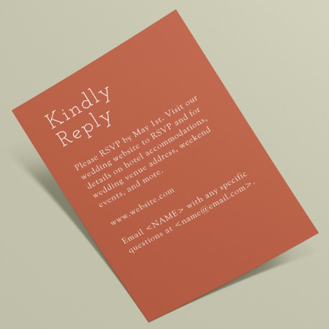 Cartão RSVP Casamento Vermelho de Cobre Minimalista (Criador carregado)