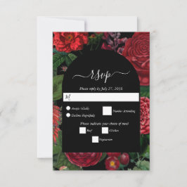 Cartão RSVP Casamento Vermelho de Moody Florals Black Arch