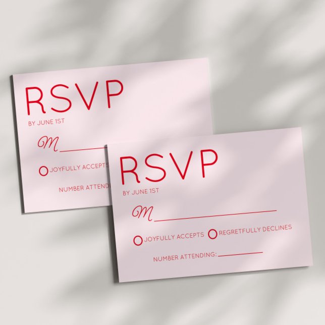 Cartão RSVP Casamento Vermelho e Rosa Mínimo Moderno (Criador carregado)