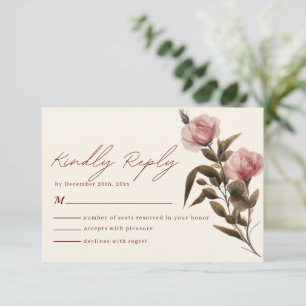 Cartão RSVP Casamento vermelho-esbranquiçado-rosa minimalista
