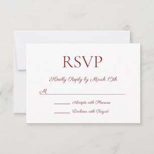 Cartão RSVP Casamento Vermelho Moderno Elegante Minimalista
