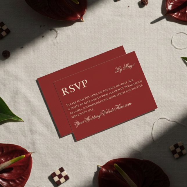Cartão RSVP Casamento Vermelho Nouso Com Pouco Dinheiro Elegan (Classic Red with Modern Luxury Font Wedding Suite, a perfect elegant touch for the event!)