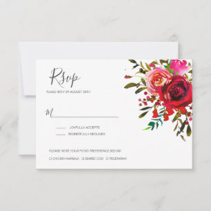 Cartão RSVP Casamento Vermelho Rosa Ruby Bonito