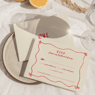 Cartão RSVP Casamento Vermelho Whimsical Retro Manuscrito