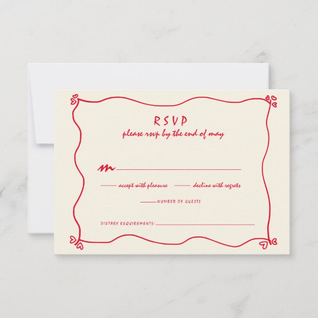 Cartão RSVP Casamento Vermelho Whimsical Retro Manuscrito (Frente)