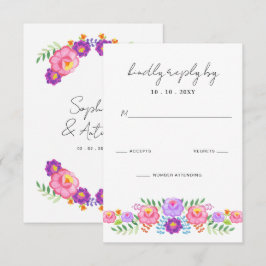 Cartão RSVP Casamento Vibrante Floral Fiesta Mexicana