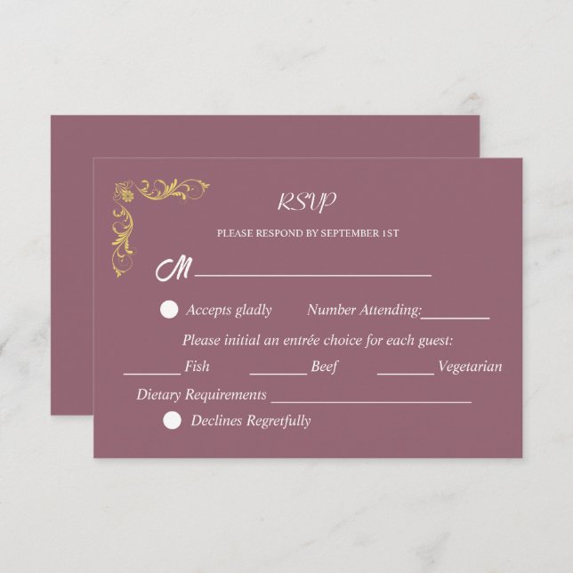 Cartão RSVP Casamento Victoriano Elegante (Frente/Verso)