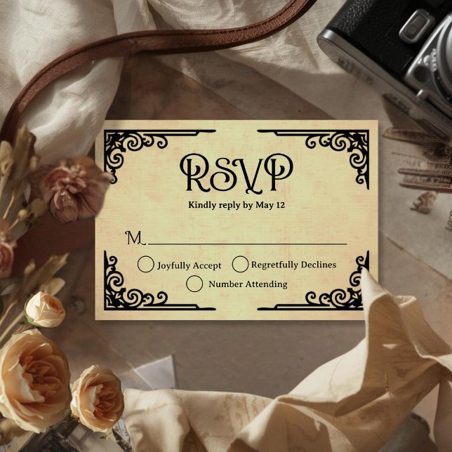 Cartão RSVP  Casamento Vintage  (Cinematic Vintage Sepia Filmgrain Wedding RSVP Card)