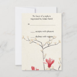Cartão RSVP Casamento vintage, Árvore de Magnolia Rosa Japones