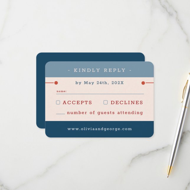 Cartão RSVP Casamento vintage azul (Frente/Verso In Situ)