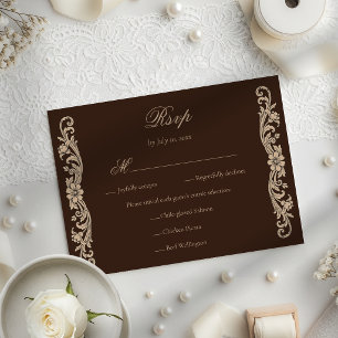 Cartão RSVP Casamento Vintage Baroque Marrom e Creme Elegante