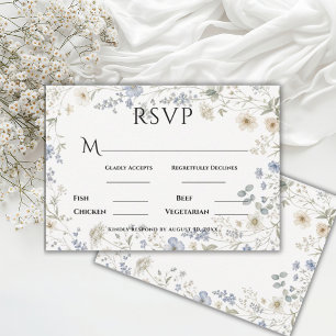 Cartão RSVP Casamento Vintage com Simples Flores Silvestres Az