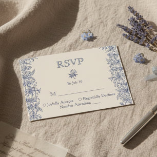 Cartão RSVP Casamento vintage de borda floral azul